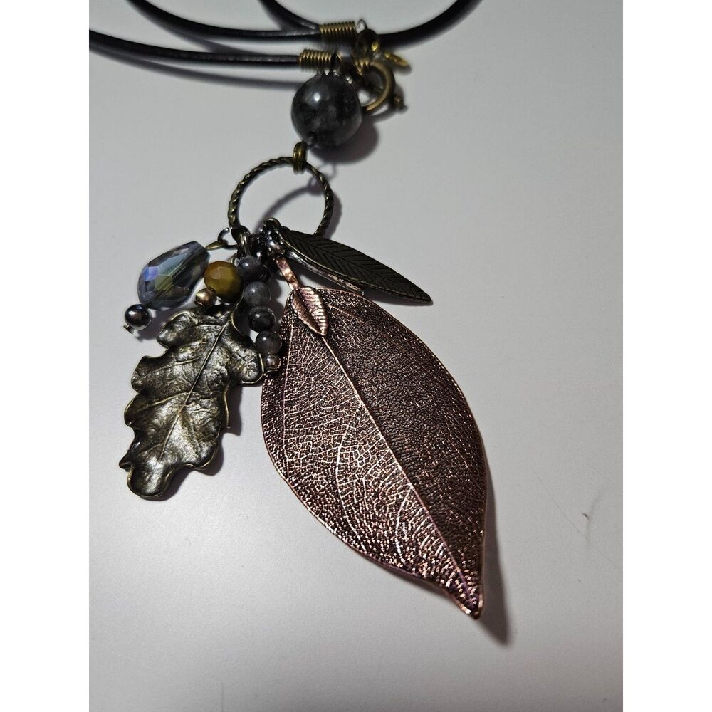 Lost & Found Leafy Charm Pendant Black Cord Necklace 30-34" Toggle
